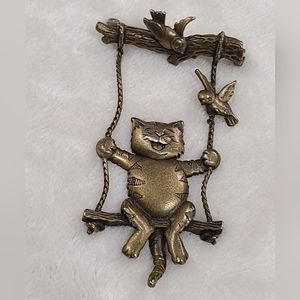 Vintage Jonette Jewelry Company Swinging Cat Brooch